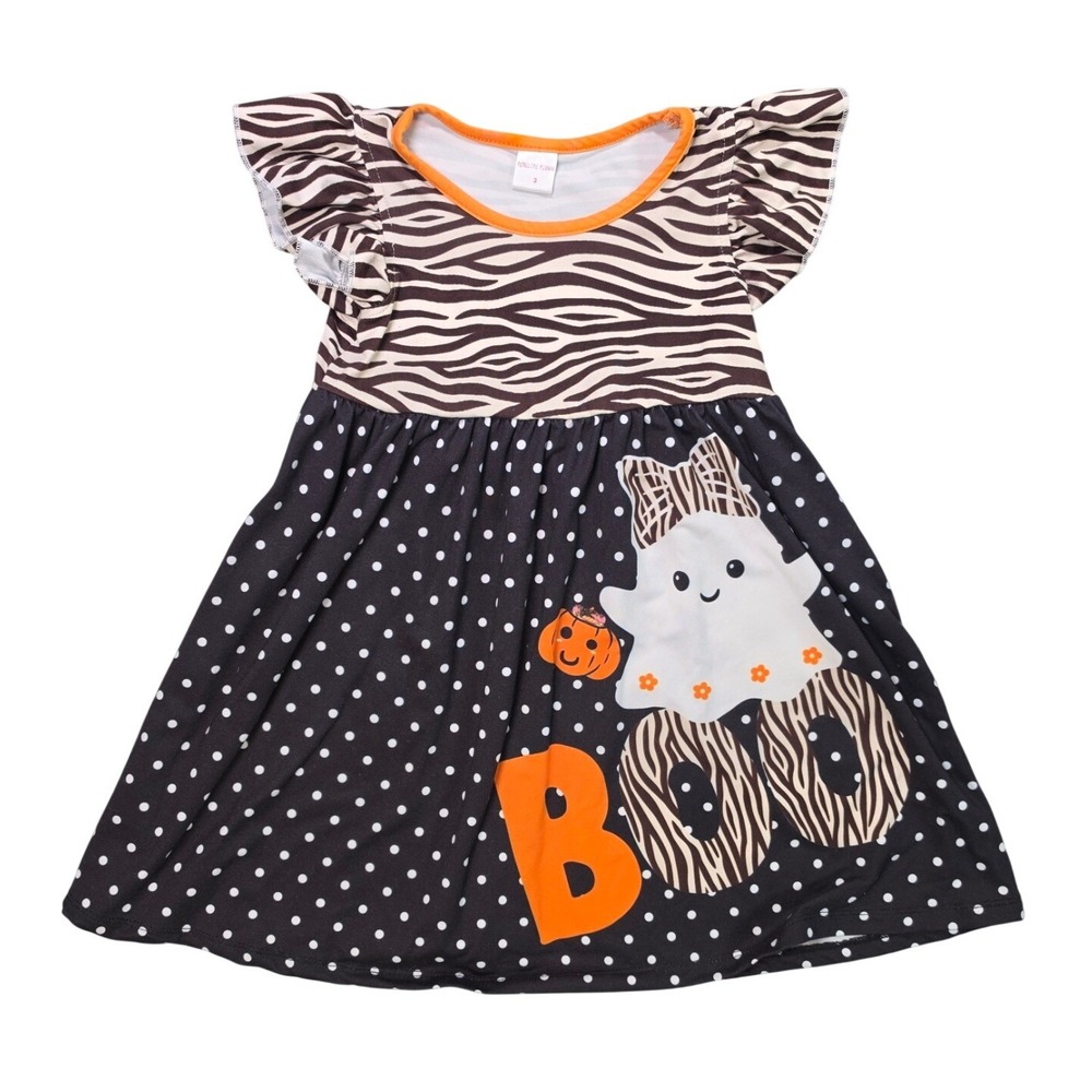 Penelope Plumm Halloween Ghost BOO Zebra Polka Dot Dress Girls Size 3